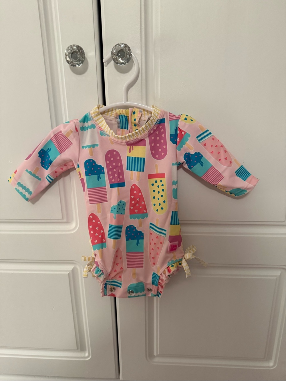 Ruffle Butts Pink Popsicle Print Long-Sleeve One-Piece